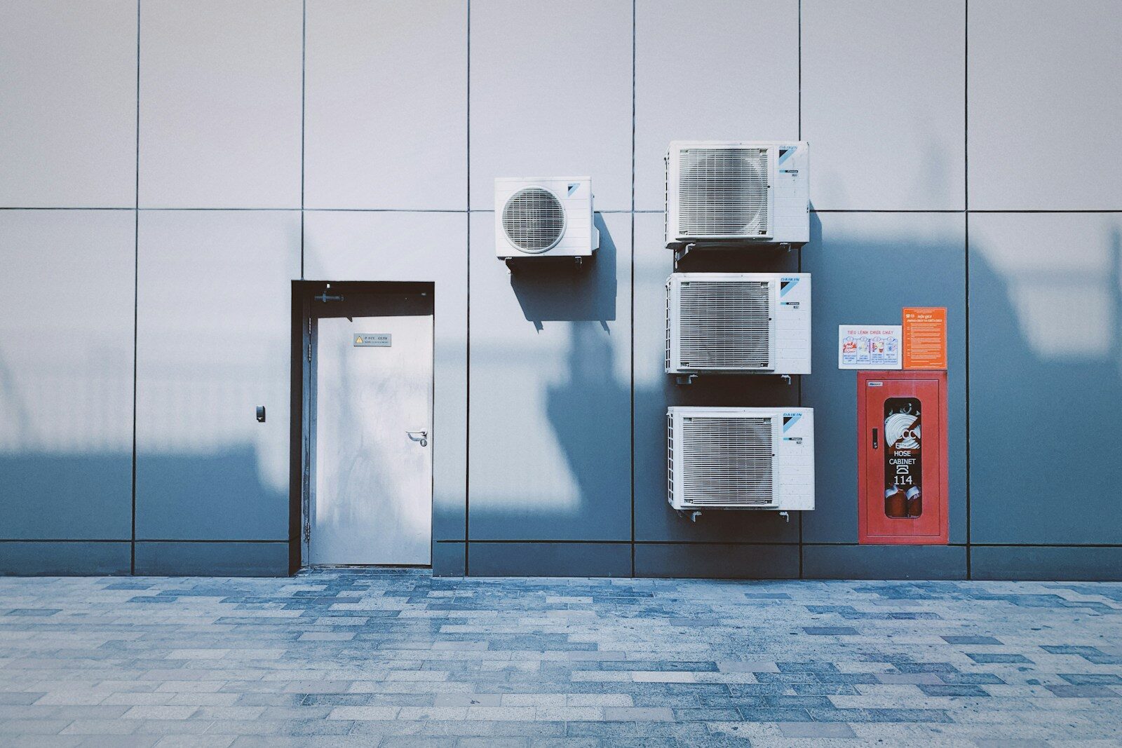 a wall with a few doors
